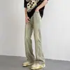 Calça vintage estilo americano transfronteiriça, marca trendy de alta rua, lavada e tingida em lama amarela, jeans flare de perna reta slim-fit casual masculino moderno