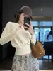 Suéter de tricô de gola redonda liso de manga comprida estilo coreano para mulheres, camisa base Andy de veludo justa para outono e inverno, top casual versátil