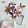 Nova flor de íris artificial com 3 cabeças, adequada para decoração de casa, exibição na sala de estar, adereços de fotografia de casamento e arranjos florais