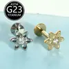 Piercing Labial Flor de Titânio F136 6-10mm Stud Labial 16g Rosca Interna Piercing de Orelha Osso Corpo Piercing Joia em Estoque Peça Única