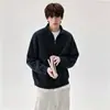 Camiseta masculina de manga longa feita de algodão e lã, camisa polo de manga longa com gola alta de alta qualidade, moletom masculino, camisa masculina da moda com meio zíper