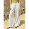 Ropa de mujer transfronteriza europea y americana otoño nuevo color liso holgados de cintura alta pierna ancha con detalles de caída y volantes pantalones largos casuales