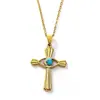 Moda Transfronteriza Europea y Americana Collar de Acero de Titanio con Ojo de Diablo y Cruz Incrustados de Diamantes Cadena para Clavícula Colgante Popular Personalizado para Mujer
