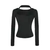 Camiseta de Manga Larga con Cuello Halter de Dos Tonos Falsa de Dos Piezas para Mujer, Nuevo Estilo Otoño 2026, Camiseta Básica Ajustada de Cuello Cuadrado para Chica Popular