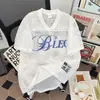 Camiseta de Malla con Estampado de Letras de América, Cuello en V, Manga Corta, para Hombres y Mujeres, Verano, Recortada, Jersey Corto, Blusa Suelta
