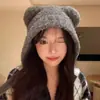 Chapéu Plush Lei Feng para Mulheres, Outono e Inverno, Emagrecimento Facial, Forrado com Fleece, Espessado, Gorro de Tricô com Pompom, Quente, Proteção para Orelhas, Estilo Étnico