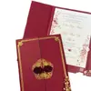 Cartões de Convite de Casamento de Luxo Cor Vinho com Padrão Estampado em Ouro, Convites de Casamento Estilo Chinês e Ocidental, Nicho e Premium