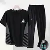 Marca Selecionada Conjunto Esportivo Casual de Seda Gelada de Verão Masculino Tamanho Grande Camiseta de Manga Curta de Secagem Rápida Calça Longa Conjunto de Duas Peças
