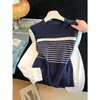 Top de Punto Fashion Patchwork Falso Dos Piezas Hombro Normal Manga Larga para Mujer Otoño Nuevo Versátil Diseño Adelgazante Top A13398
