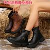 En Stock 2025 Comercio Exterior Punta Redonda Cremallera Lateral Hebilla Tacón Cuadrado PU Botines Cortos para Mujer Europeos y Americanos Otoño e Invierno Nuevos Botines