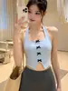 Novo Top Regata Feminino para Yoga Gola Quadrada Slim Fit Curto Esportivo com Design de Laço Valorizador Hot Girl Fitness
