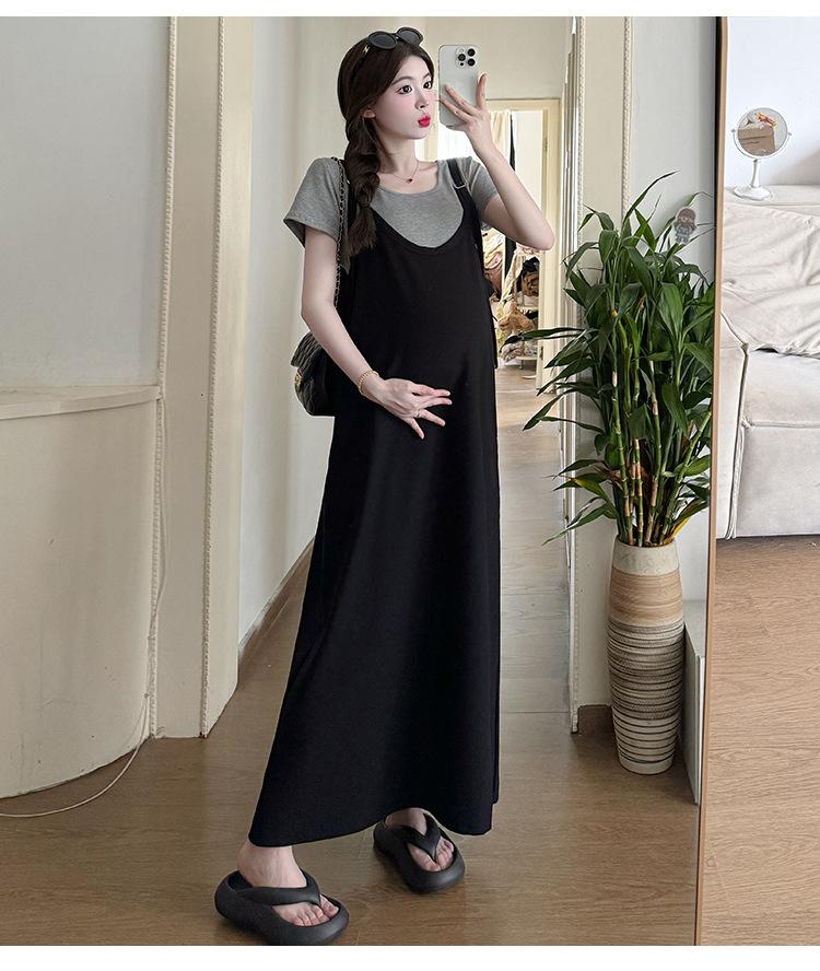 修身纯棉T恤+韩版背带裙孕妇套装
