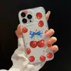 Case protetor estilo ins com laço de cereja doce para Apple 18promax, capa anti-queda personalizada para iPhone