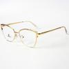 Montura de Gafas Metálica de Moda con Diamantes para Cejas Miopía Hombres y Mujeres Viajero Ojo de Gato Negocios Anti-luz Azul Espejo Plano