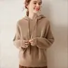 Sudadera con capucha de cachemira nueva para otoño e invierno, con capucha para mujer, suéter 100% cachemira de color liso, suéter con capucha de punto grueso de punto de lingote suelto