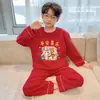 Pijama Infantil 2025, Tipo Algodão, Primavera e Outono, Manga Longa, Vermelho, Fofo, para Crianças Maiores, Conjunto de Roupa de Casa para o Ano Novo