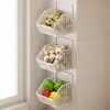 Estante de cocina de pared, caja de almacenamiento de pared para cebollas, jengibre y ajo, cesta colgante multiusos para condimentos sin taladro, herramienta de almacenamiento