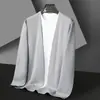 Cardigan Casual Sem Costura Novo para Primavera e Outono 2025 para Homens, Cor Sólida, Suéter de Tricô Moderno e Respirável para Homens Jovens e de Meia-Idade