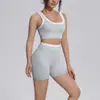 Nuevo conjunto de fitness de color block transfronterizo con sujetador deportivo acanalado a prueba de impactos push-up y shorts de cintura alta para control de abdomen y levantamiento de glúteos conjunto de yoga