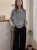 Cárdigan de Punto con Cuello Polo Francés para Mujer, Manga Larga, Solapa, Bloqueo de Color, Prenda Base 2025 Nueva Elegante Ropa Interior