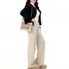 Pantalones Rectos Cálidos con Forro de Polar para Tallas Grandes de Mujer, Novedad Otoño e Invierno 2025 Cintura Alta Talla Grande Cubre Cadera Adelgazantes Pierna Ancha Suaves