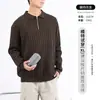 Tejido de Punto Polo para Hombre para Otoño e Invierno, de Alta Gama, de Negocios, con Cuello Solapa, Manga Larga, Rayas Verticales, Polo de Punto con Media Cremallera