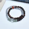 Pulsera Pulsera Flor Negra Pera Bodhi Gato Estrella Luna Doble Círculo Pulsera Rosario Mori para Hombre Cuentas de Juego Cultural Portátil