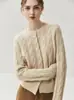 Cárdigan blanco de lana lujoso y sofisticado para mujer, con cuello redondo, botones de perla, corte holgado, engrosado y diseño de punto trenzado