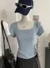 Camiseta de Manga Corta con Cuello Cuadrado y Ribete de Encaje KEKEZOON 2026 Verano Nuevo Top Corto de Chica Popular 8471