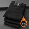 Marca Italiana de Alta Qualidade Tendência Outono e Inverno Juventude Elástico Slim Reto Jeans Preto Estampado de Veludo Espessado para Homens