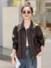 Chaqueta de Piel Genuina Haining Nueva para Mujer Primavera y Otoño, Talla Pequeña, Abrigo Corto Casual Holgado Estilo Coreano Vintage