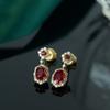 Brincos Antigos Médios Brilho de Luxo Brincos de Rubi Femininos Vintage Agulha de Prata Brincos Franceses Estilo da Corte Exquisite Cor de Diamante Vermelho Tesouro