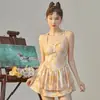 Traje de Banho Feminino 2026 Novo Estilo Saia Dividida Conservador Emagrecedor Esconde Imperfeições Meninas Estudantes Verão Natação Fontes Termais Roupa de Banho