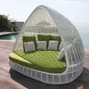 Cama Redonda de Exterior Patio de Villa Cama Nido de Pájaro B&B Hotel Sofá Cama Semircircular Jaula de Pájaros Tumbona de Sol Tejida de Ratán para Exteriores