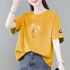 Comércio Exterior Transfronteiriço Último Estoque Grande Marca Etiqueta Cortada Camiseta Manga Curta Feminina Mãe Novo Estilo Chinês Moda Elegante Top Rejuvenescedor