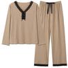 Pijama Nuevo de Primavera y Otoño para Mujer Suave Modal Cómodo Algodón de Color con Hilo Encaje en el Cuello Conjunto para Estar en Casa