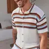 Suéter Retro Americano 2026 para Hombre con Cuello Polo y Rayas, de Punto Holgado Casual Perezoso para Primavera y Verano, Cuello Solapa