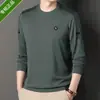 Sudadera de manga larga con cuello redondo para hombre joven y de mediana edad, nuevo top casual de alta gama para primavera y otoño, camiseta básica de manga larga de color liso