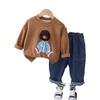 Conjunto de roupas de primavera para meninos 2024 novo chapéu infantil suéter de cabeça de urso conjunto de duas peças menino bebê roupas estilo ocidental