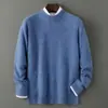 Suéter Premium para Hombre 100% Lana Pura, Cuello Semi Alto, Suéter Grueso de Negocios, Camiseta Base de Punto de Corte Holgado