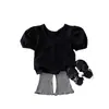 Estilo Coreano Roupas de Bebê e Crianças Meninas Verão Cor Sólida Alça Cruzada Manga Bufante Algodão Casual Top Doce Manga Curta Camiseta
