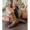 Piel de vaca de primera capa, Botas de media caña con retazos de ante Melard, Botines, Efecto adelgazante otoño/invierno, Botas de montar, Tacón de 2 cm
