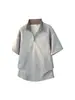 Camiseta de Manga Corta con Cremallera Parcial a Cuadros Patchwork Cuello Vuelta Estilo Retro Americano Falso Dos Piezas para Hombre, Top Informal Trendy Holgado de Verano