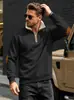 Sudadera Casual Cálida de Manga Larga para Hombre con Cremallera Media, Cuello Alto, Retazos Bordados, Estilo Retro Europeo y Americano, Otoño e Invierno, Amazon Transfronterizo