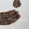 [com Elástico de Cabelo] Novo Estilo de Verão para Meninas Saia Curta Fofa com Babados Estampa de Leopardo Calça Saia Infantil