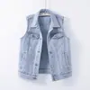 Foto real de colete jeans de design exclusivo, jaqueta jeans feminina, casaco jeans solto, colete jeans, colete