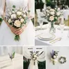 Plantas verdes artificiales con escarcha blanca, cabezas de flor de lavanda artificiales con polvo blanco, manojos de flores artificiales y plantas acuáticas, pequeños accesorios de flores