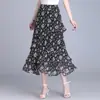 Falda Larga de Gasa Floral Cola de Pescado para Mujer Primavera/Verano 2026 Cintura Alta Ajustada a la Cadera Longitud Media con Volantes Falda Lápiz Adelgazante