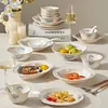 Louça de Cerâmica Estilo Francês 2026 Novo Modelo Simples e Elegante Conjunto de Tigela e Hashis Tigela de Arroz Tigela para Macarrão Tigela de Sopa Conjunto de Tigela e Prato