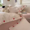2026 Novo Conjunto de Roupa de Cama de Algodão Lavado Conjunto de Quatro Peças Estilo Muji Listrado Botão Tecido Colorido Jacquard Casa Quarto Conjunto de Quatro Peças